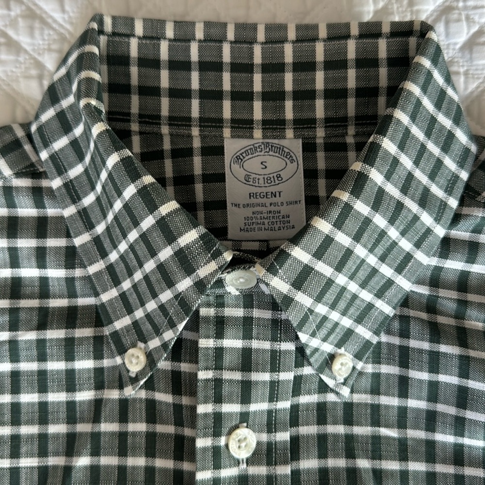 Brooks Brother Regent Fit Small Plaid Button Down Dress Shirt Supima Non-Iron